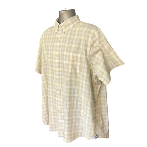 Cremieux Checked Short Sleeve Button Down Sz XXL Tan and White Casual Cotton - Picture 2 of 11